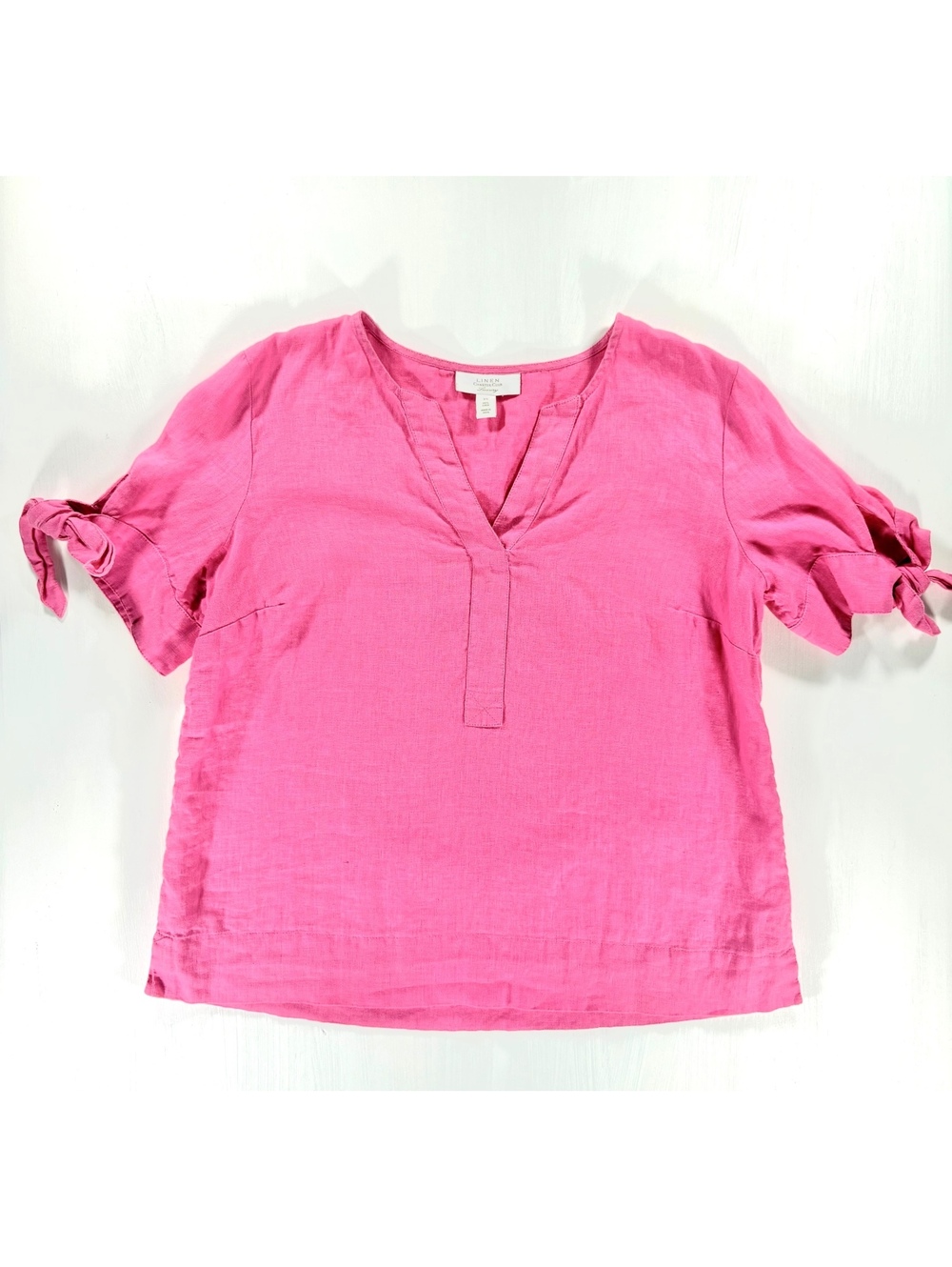 Charter Club Luxury 100% Linen Tie Sleeve Blouse Pink Size XS